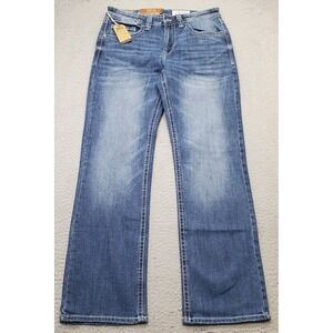 Axel Bootcut Jeans Mens 32x32 Blue Denim Stretch Slim Faded Whiskered AXMB0076